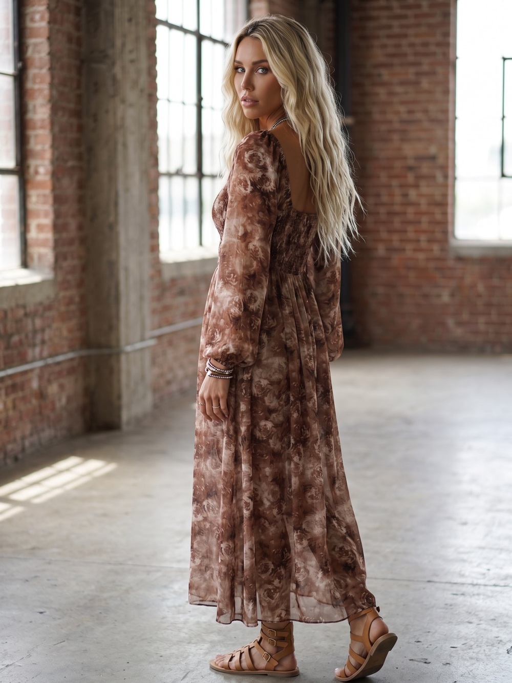 NWT Promesa Sweetheart Smocked Button Boho Floral Midi Maxi Dress - Picture 7 of 8